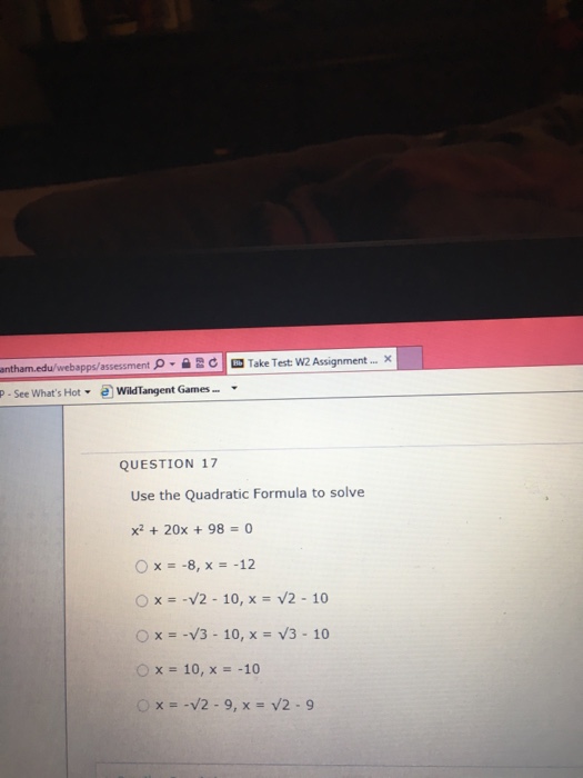 the quadratic equation x square 3 x 2 root 20 has