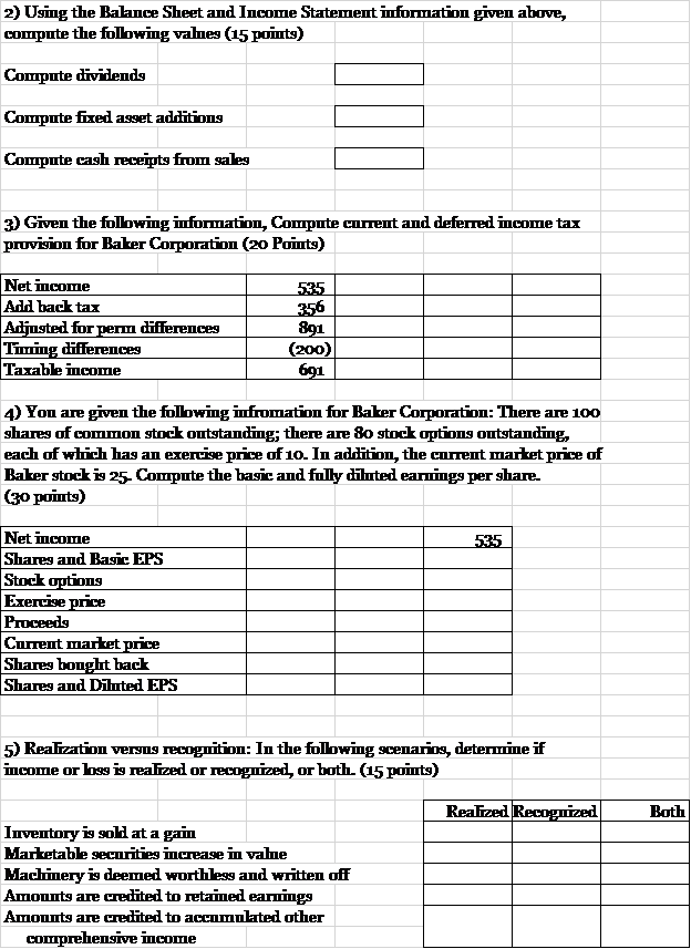 Solved 1) Baker Corporation: Complete The Following | Chegg.com