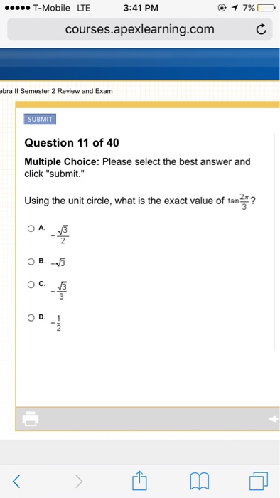 Using The Unit Circle What Is The Exact Value Of Tan 2pi 3