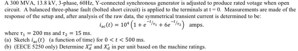 Solved A 300 MVA, 13.8 kV, 3-phase, 60Hz, Y-connected | Chegg.com