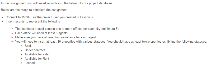 Solved you will insert records into the tables of your | Chegg.com
