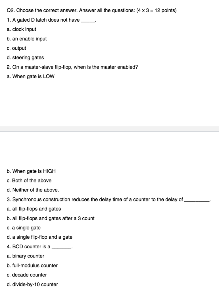 Solved Q2. Choose the correct answer. Answer all the | Chegg.com