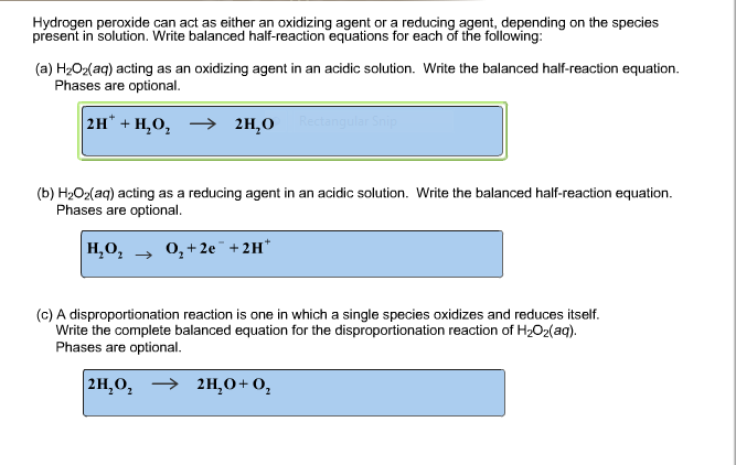 Solved: Hydrogen Peroxide Can Act As Either An Oxidizing A... | Chegg.com