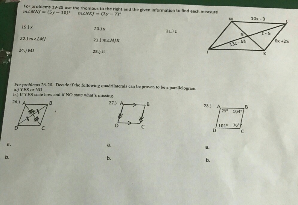 Solved For problems 19-25 use the rhombus to the right and | Chegg.com