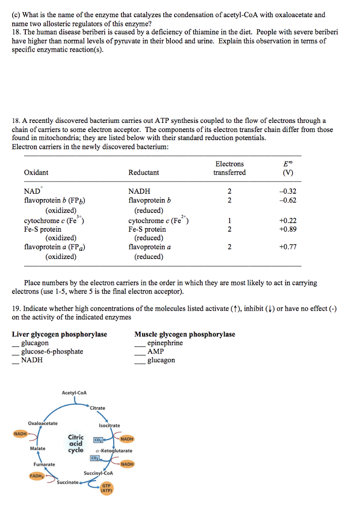 Solved (c) What is the name of the enzyme that catalyzes the