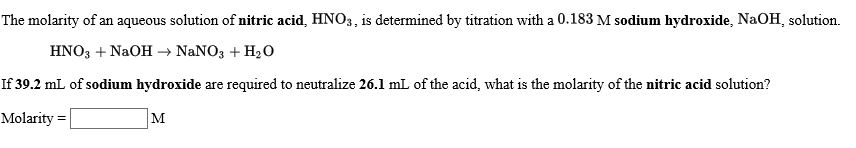 Solved The molarity of an aqueous solution of nitric acid, | Chegg.com