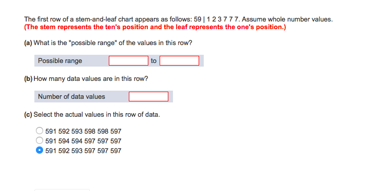 Solved The first row of a stem and leaf chart appears as Chegg