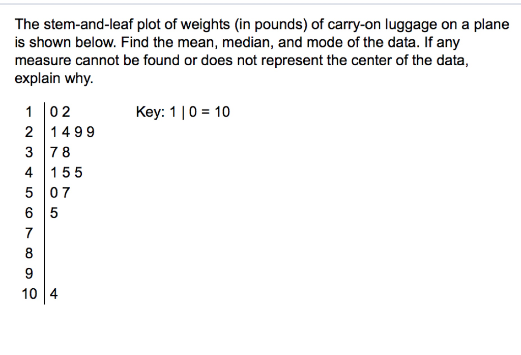 Solved The stem-and-leaf plot of weights (in pounds) of | Chegg.com