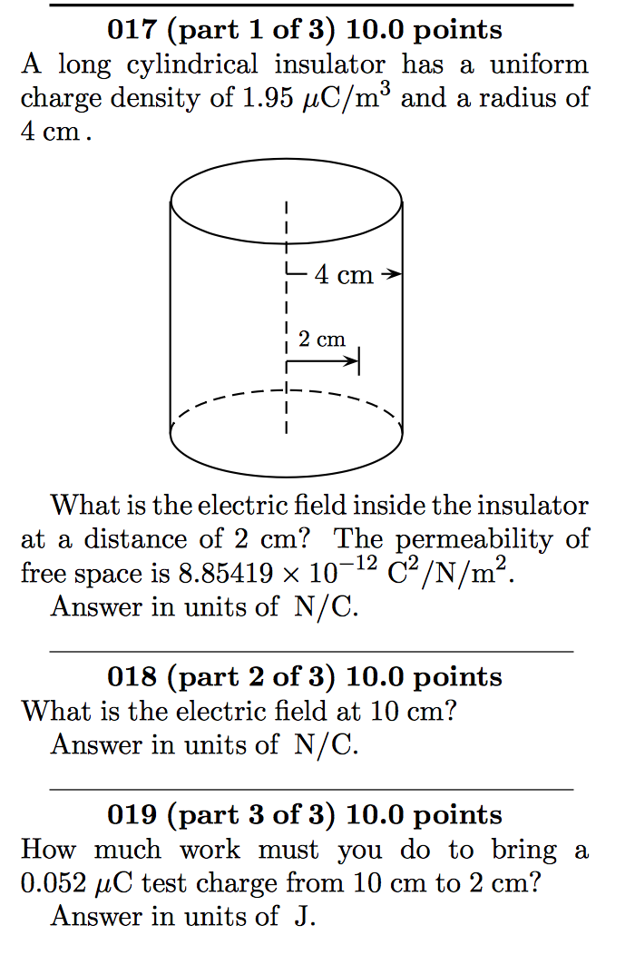 Solved A long cylindrical insulator has a uniform charge | Chegg.com