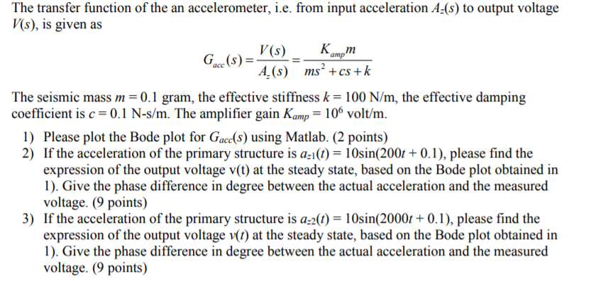 Solved The transfer function of the an accelerometer, i.e. | Chegg.com