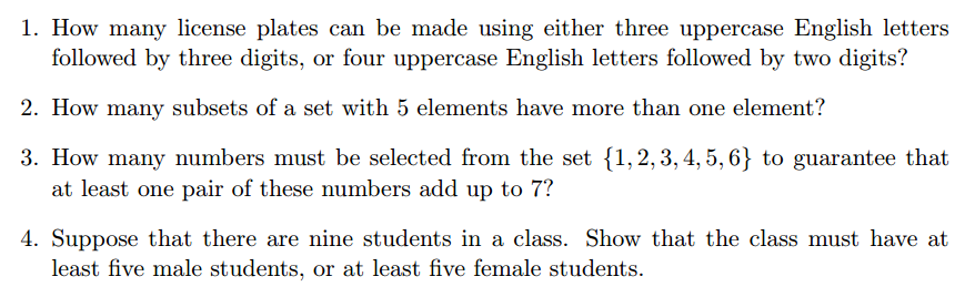 Solved 1. How many license plates can be made using either | Chegg.com