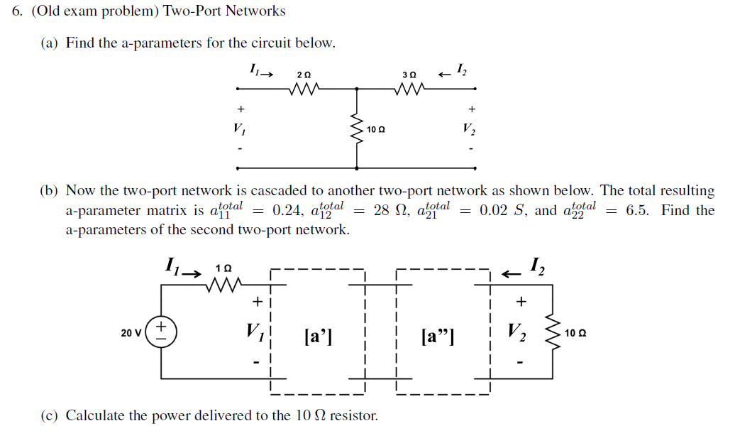 Solved Two-Port Networks Find the a-parameters for the | Chegg.com