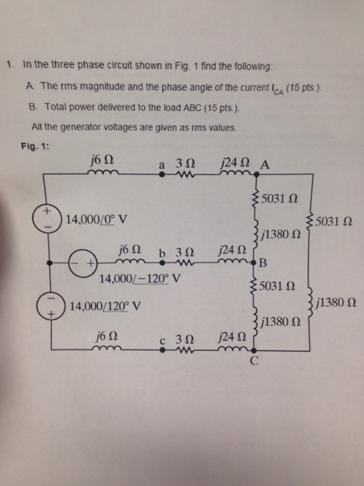 Solved In The Three Phase Circuit Shown In Fig. 1 Find The | Chegg.com