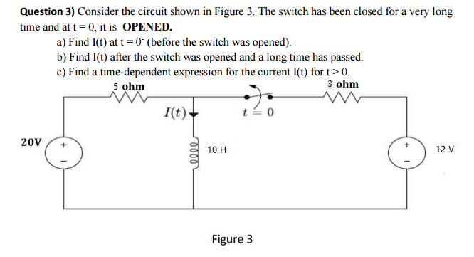 Solved Consider the circuit shown in Figure 3. The switch | Chegg.com