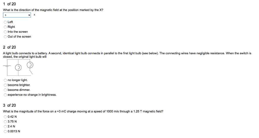 Solved 1 of 20 What is the direction of the magnetic field | Chegg.com
