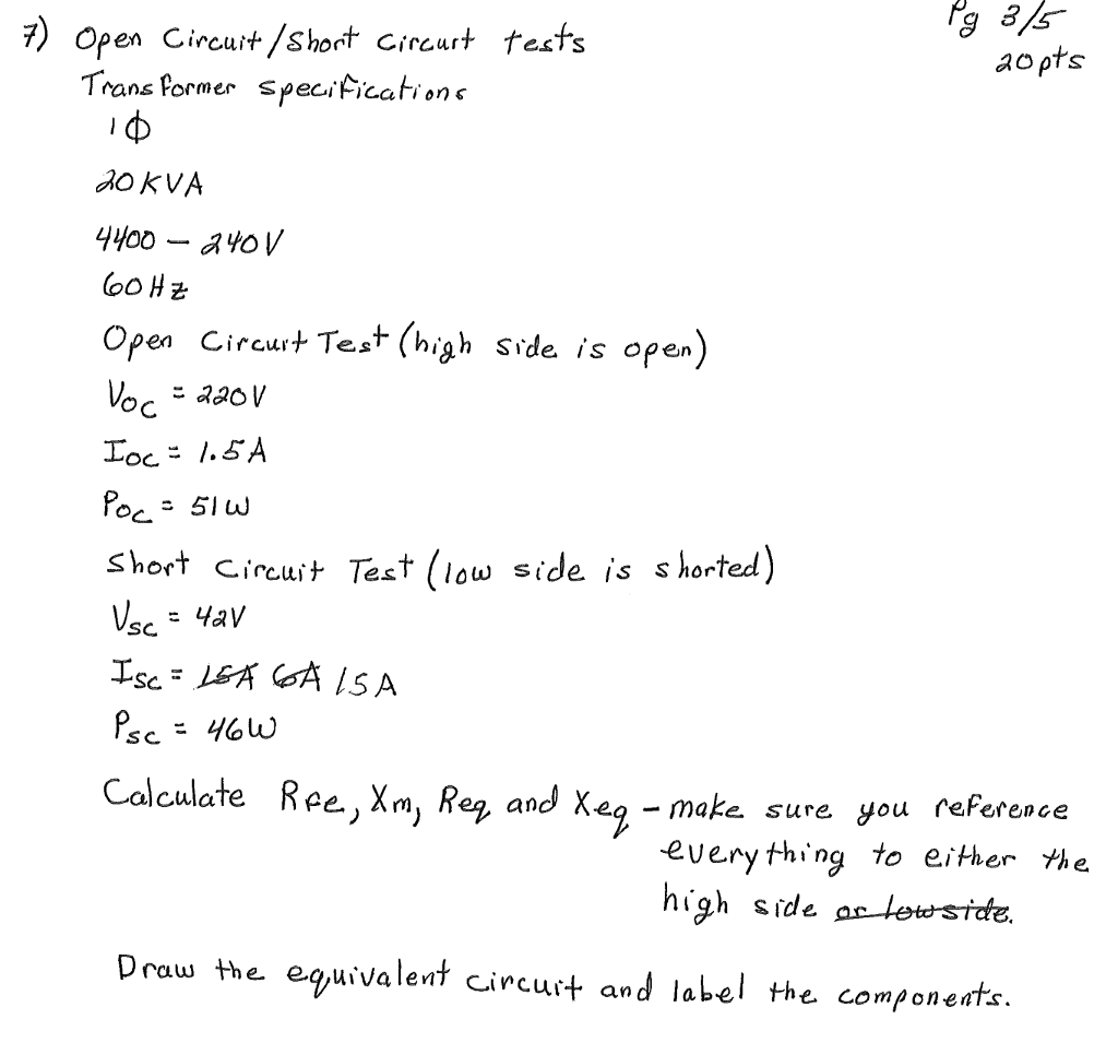 Solved Open circuit/short circuit tests Transformer