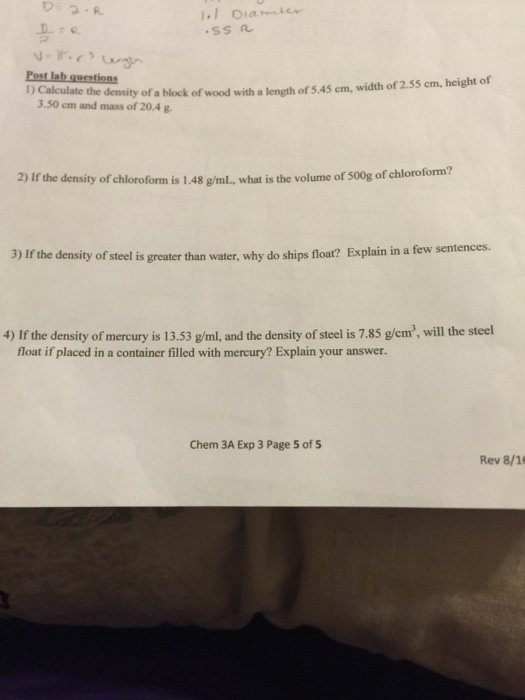 Solved Calculate the density of a block of wood with a