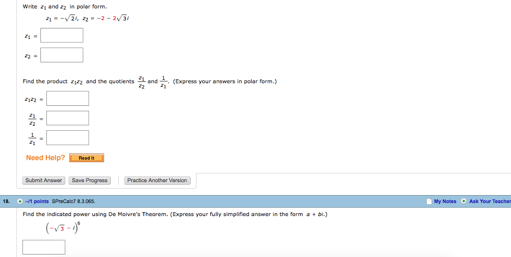 Solved Write z1 and z2 in polar form. Z1 = Find the product | Chegg.com