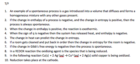 Solved An example of a spontaneous process is a gas | Chegg.com
