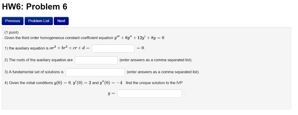 Solved HW6: Problem 6 Previous Problem List Next (1 Point) | Chegg.com