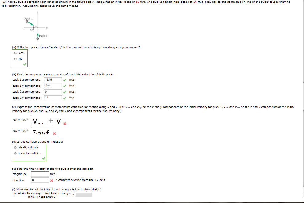 Solved Two hockey pucks approach each other as shown in the