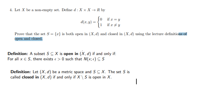 Solved d x y if y Prove that the set S x is both open in Chegg