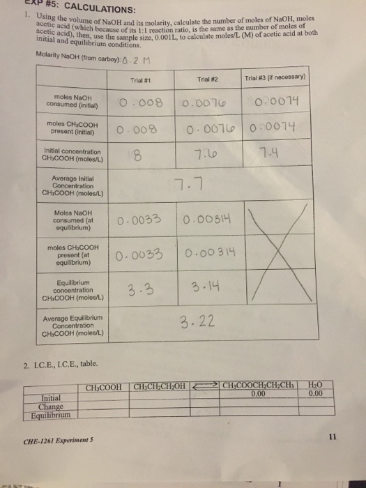 Solved EXP # 5 : CALCULATIONS: 1. Using the volume of NaOH | Chegg.com