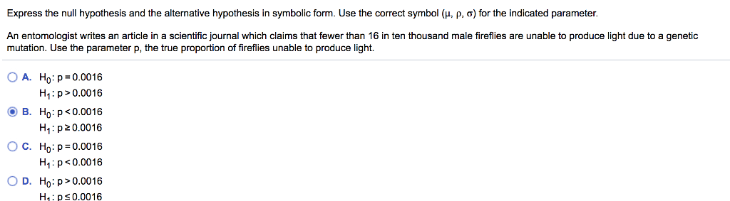 state the null hypothesis in symbolic form