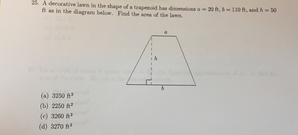 Solved A decorative lawn in the shape of a trapezoid has | Chegg.com