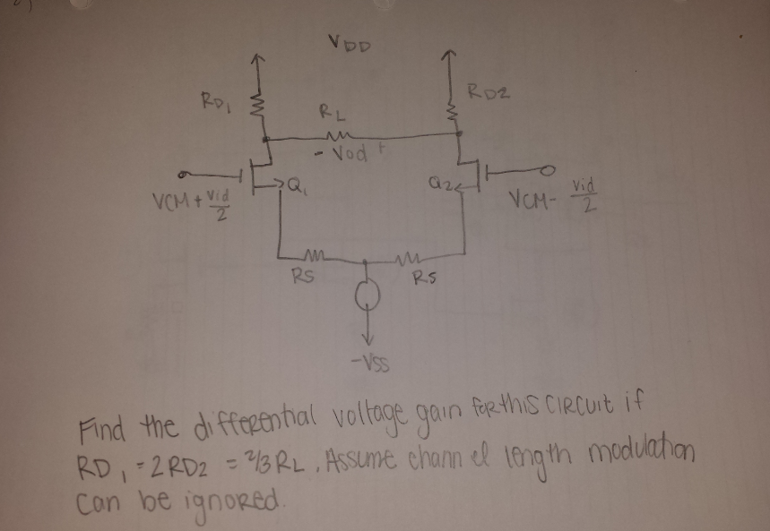 Find the differential voltage gain for this circuit