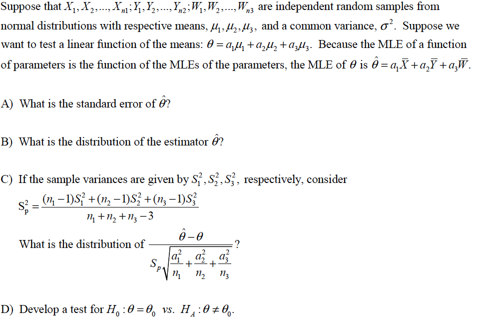 Suppose thatX1,X2,Xn1;Y1,Y2,Yn2;W1,W2,Wn3 are | Chegg.com