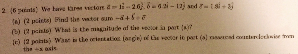 Solved We have three vectors vector a = 1hat i - 2.6hat j, | Chegg.com