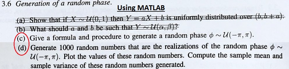 3.6 Generation of a random phase. Using MATLAB | Chegg.com