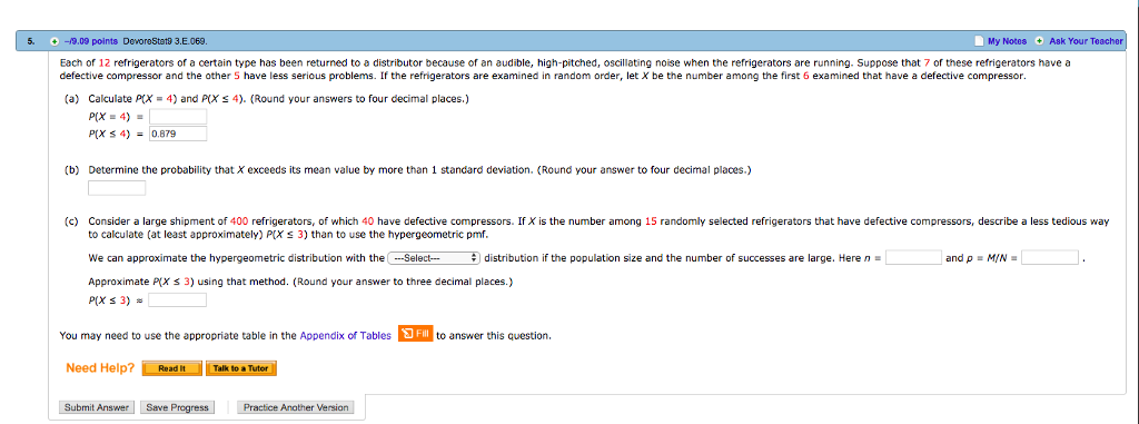 Solved 5. -9.09 points DevoreStat8 3.E.069 My Notes Ask Your | Chegg.com