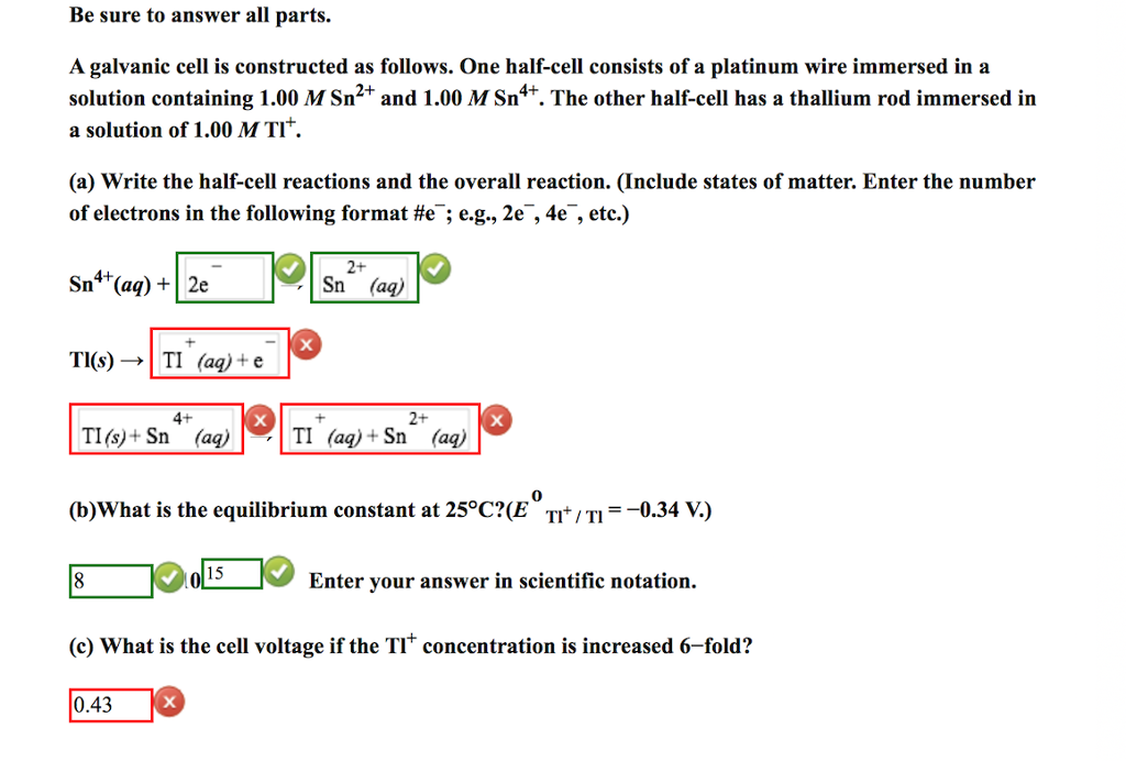 Solved Be sure to answer all parts. A galvanic cell is | Chegg.com