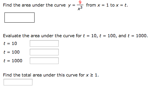 Solved Find the area under the curve y = 9/x3 form x = 1 to | Chegg.com