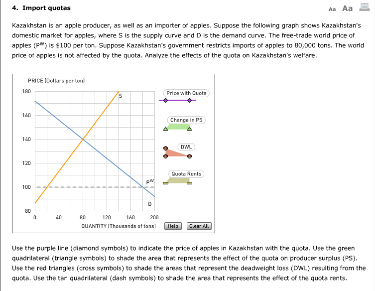 Solved 4. Import quotas Aa Aa Kazakhstan is an apple