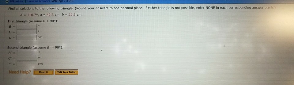 Solved Find all solutions to the following triangle. (Round | Chegg.com