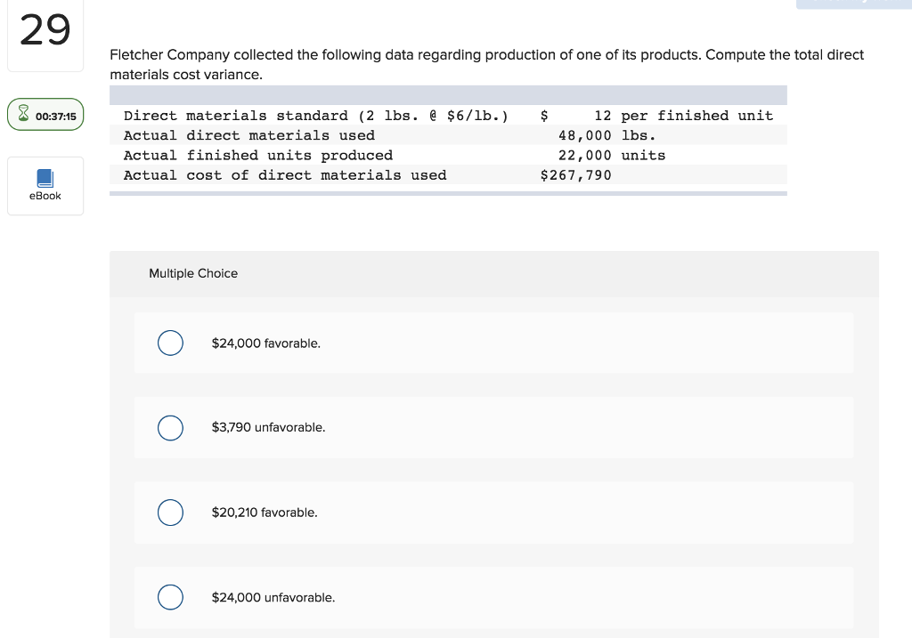 Solved 29 Fletcher Company collected the following data