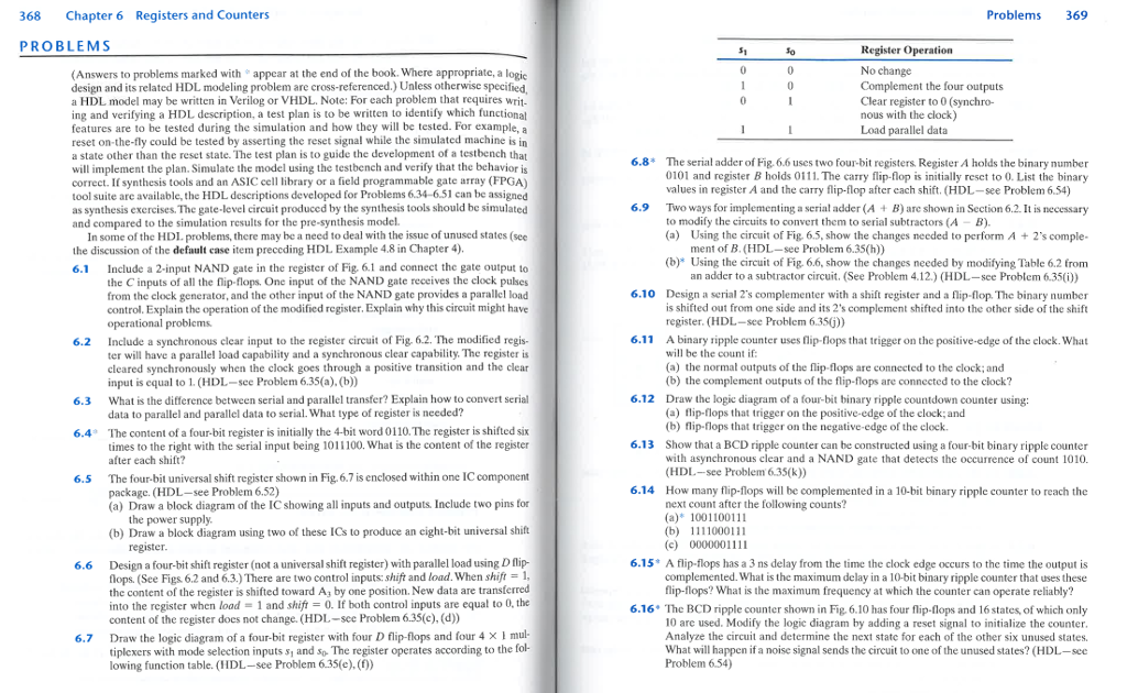 Solved 368 Chapter 6 Registers and Counters Problems 369 | Chegg.com