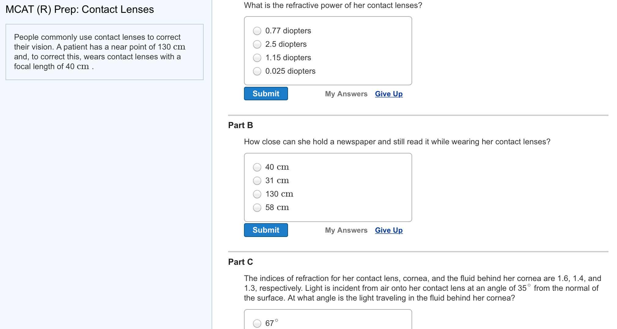 Solved MCAT (R) Prep Contact Lenses People commonly use