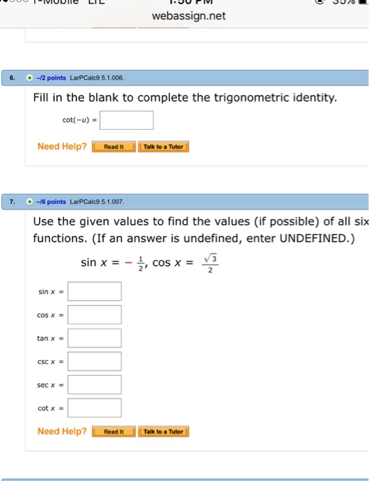 Solved Fill in the blank to complete the trigonometric
