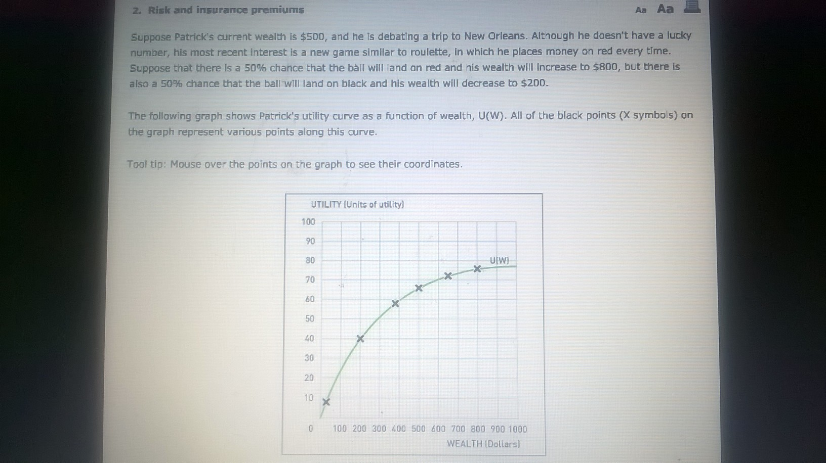 Solved 2. Risk and insurance premiums Aa Aa Suppose | Chegg.com