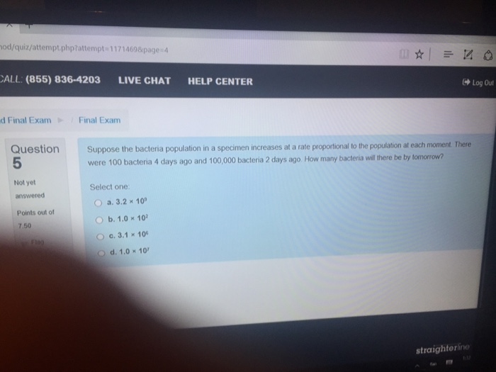 Solved Suppose the bacteria population in a specimen | Chegg.com