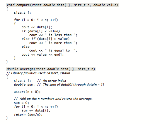 Solved void compare (const double datal ], sizet n, double | Chegg.com