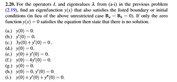For the operators L and eigenvalues lambda from (a-i) | Chegg.com