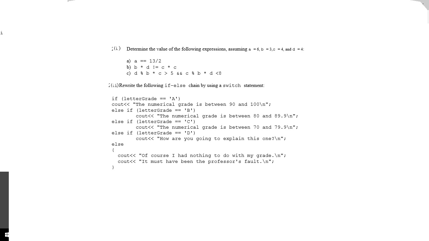 Solved Determine The Value Of The Following Expressions, | Chegg.com