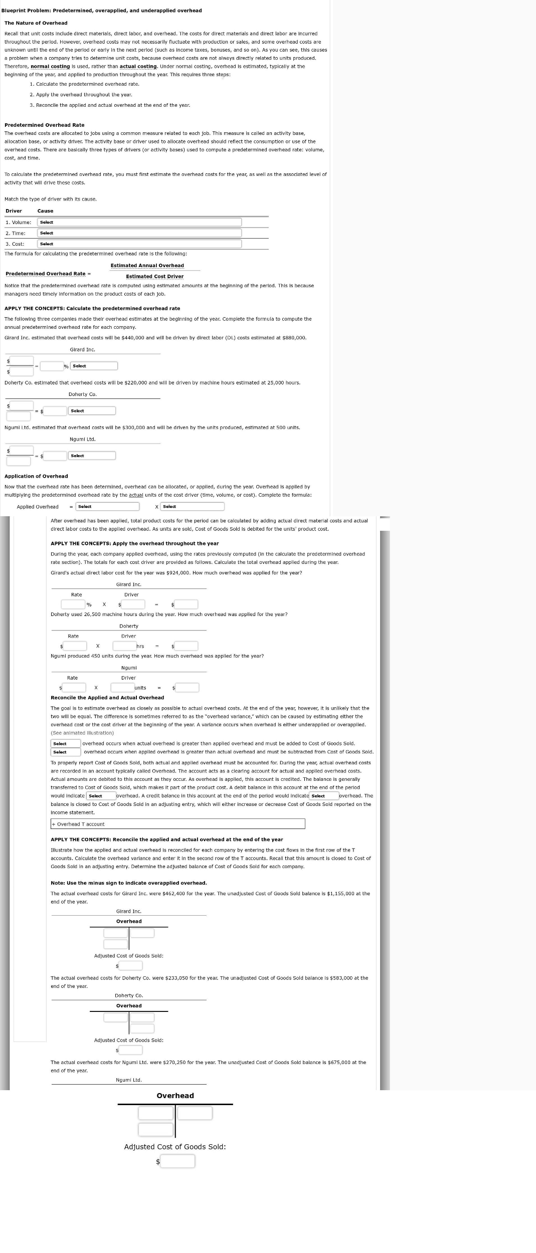 Solved Predetermined, overapplied, and underapplied overhead
