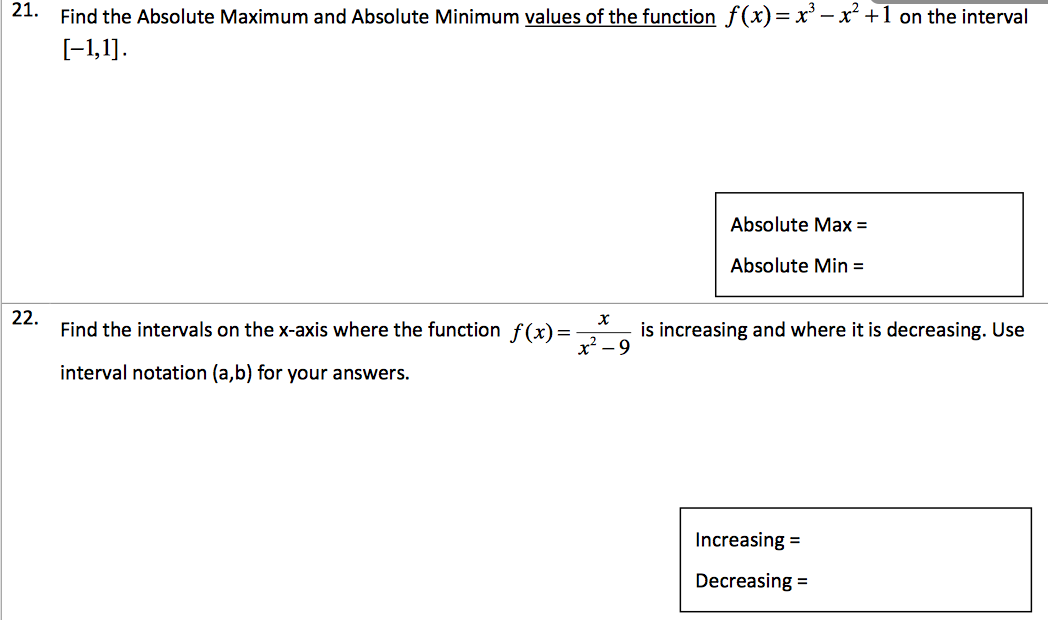 Solved Find the Absolute Maximum and Absolute Minimum values | Chegg.com