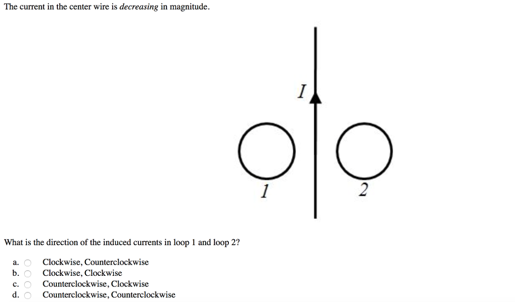 Solved The current in the center wire is decreasing in | Chegg.com